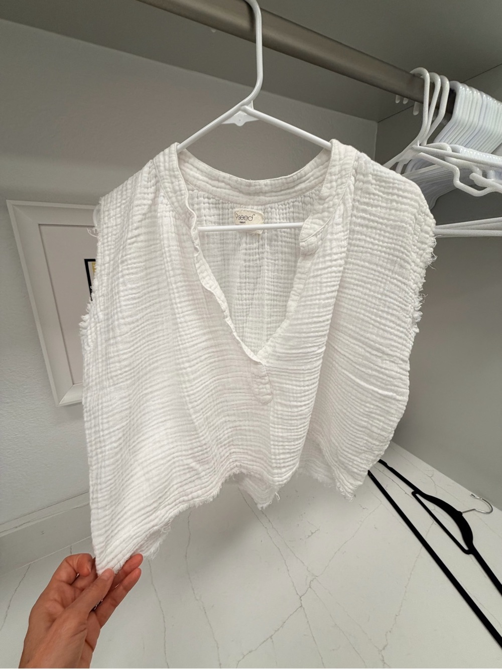 White Textured Sleeveless V-Neck Muscle Tee